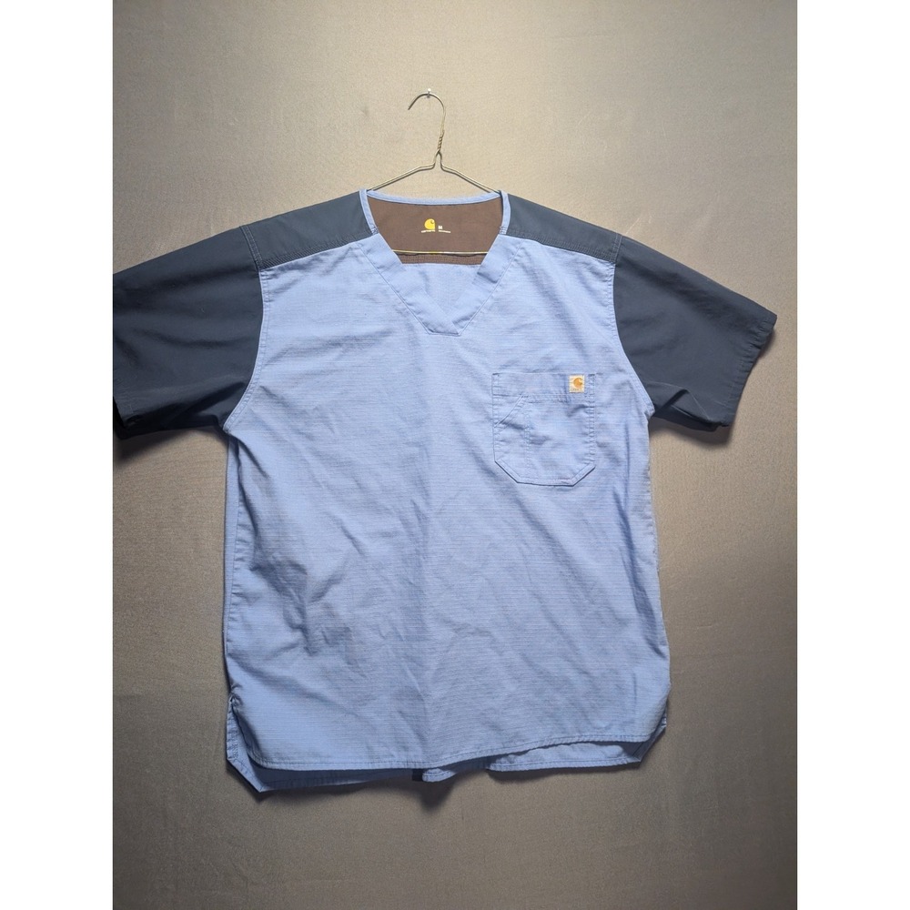 Carhartt Ripstop Utility Scrub Top Men's M Blue Colorblock Chest Pocket V Neck